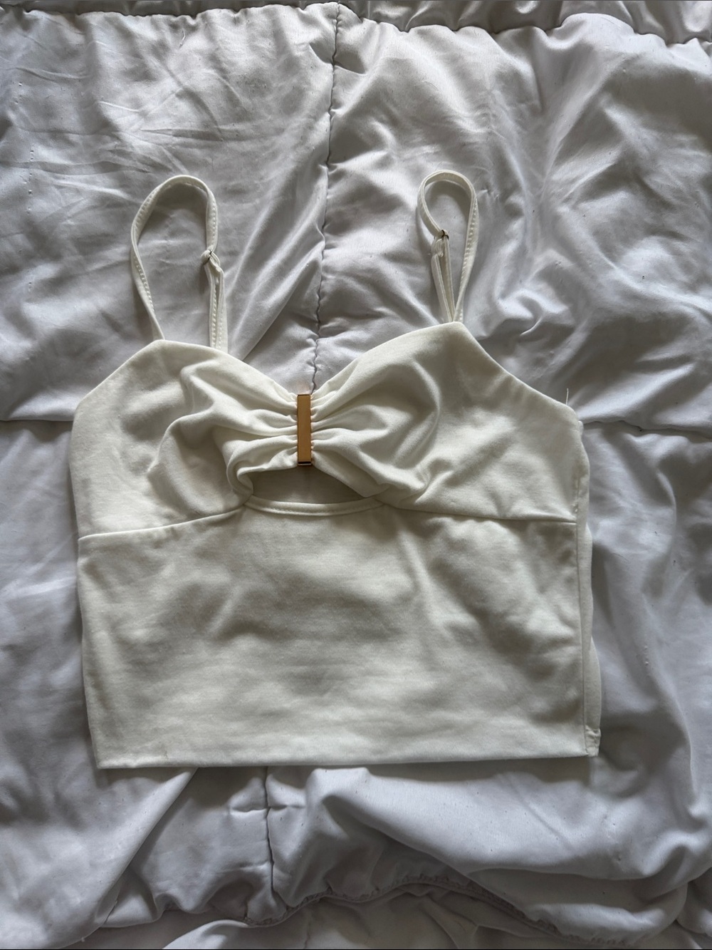 White Bow-Front Crop Tank Top - Women